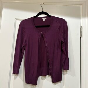 Halogen Dark Purple Cardigan Sweater with Ribbed Trim Size Small.